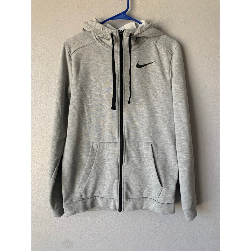 Nike Dri-FIT Full-Zip Hoodie Sweatshirt Women’s Small Heather Gray Black Swoosh